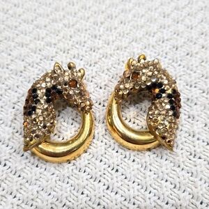 GOLD TONE RHINESTONE GIRAFFE 🦒 EARRINGS!